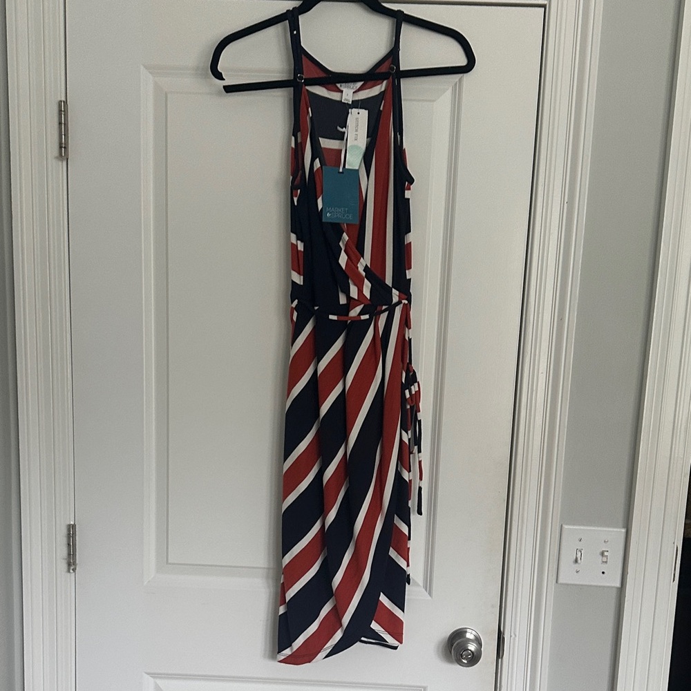 Market & Spruce Striped Red and Blue Midi Dress